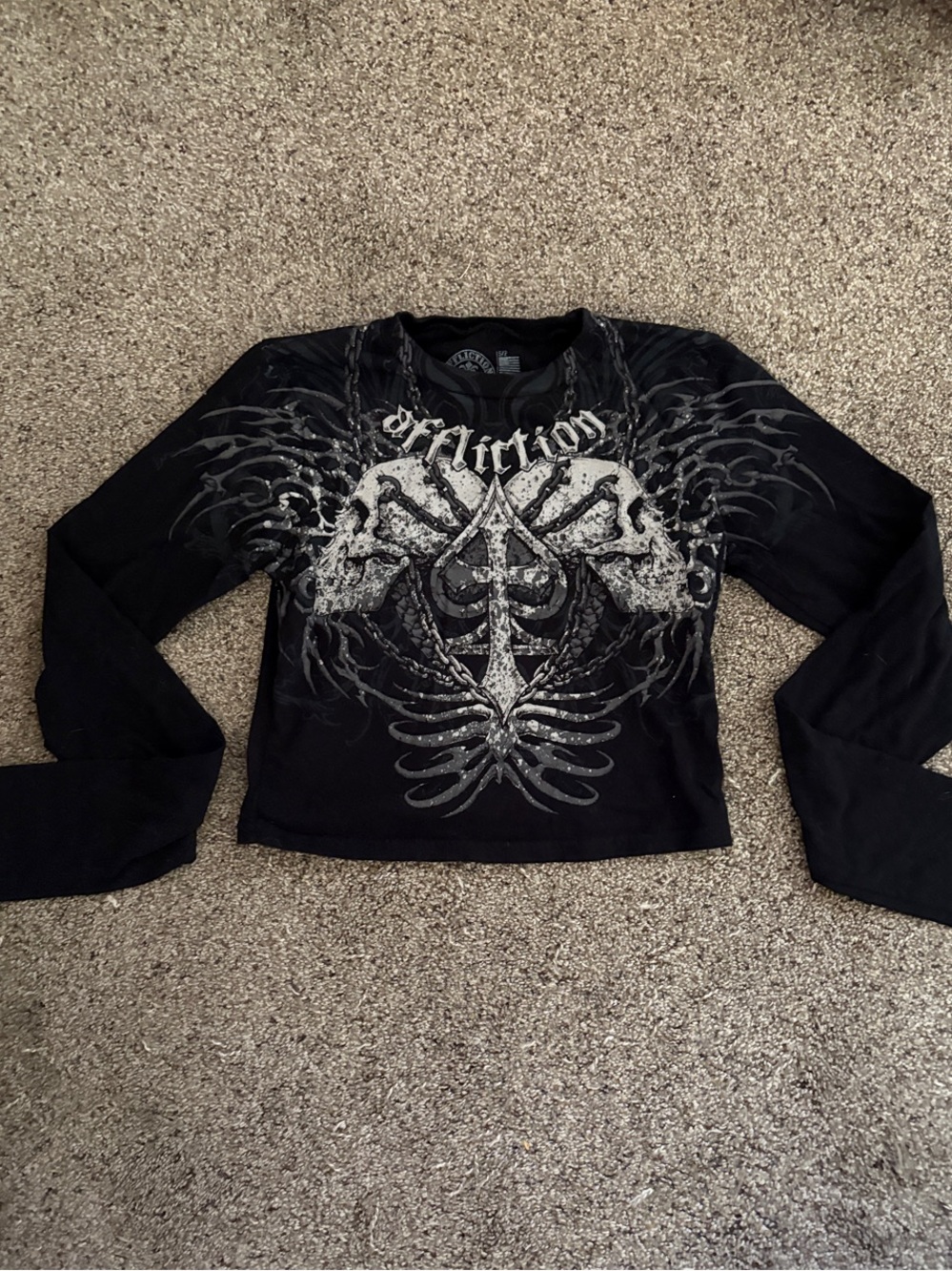 Affliction Black Long Sleeve Skull & Ribcage Graphic Tee